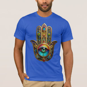 Camiseta Ornate Dourado Colorido Hamsa Verde no Terceiro Ol