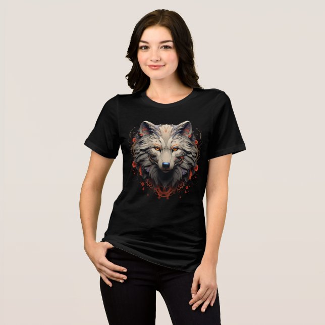 Camiseta Ornate Wolf Face – Floral Fantasy Design (Frente Completa)