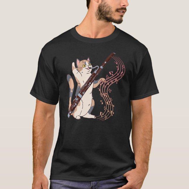 Camiseta Orquestra Musical Bassonista Gato Jogando Bassona (Frente)