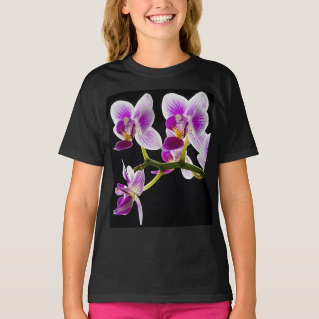 Camiseta Orquídea branca e roxa (Frente)