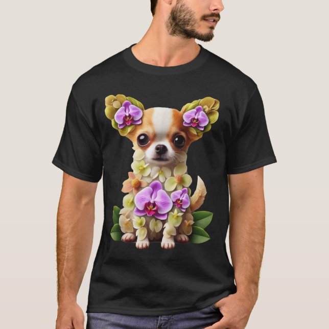Camiseta Orquídea Chihuahua Cachorro Flor (Frente)