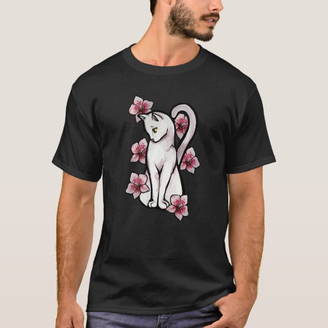 Camiseta Orquídea Gato Branco Flor (Frente)