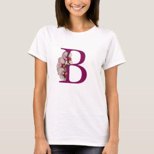 Camiseta Orquídea Monograma Inicial Elegante B  