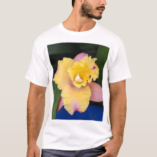 Camiseta Orquídea rosa pastel e amarela