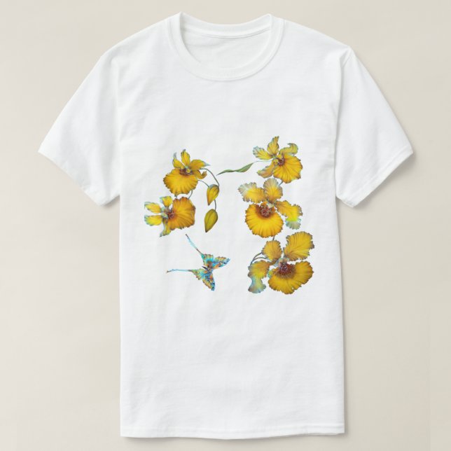 Camiseta Orquídeas Amarelas Fundo Transparente  (Frente do Design)