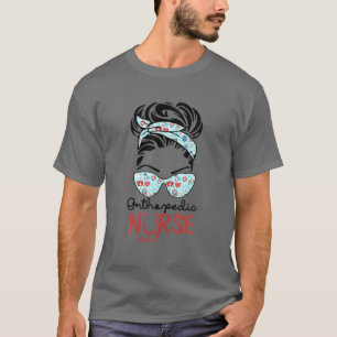 Camiseta Orthopedic Nurse Messy Bun Love Heart Stethoscope