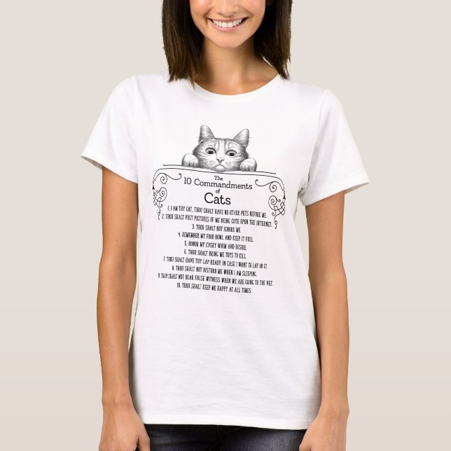 Camiseta Os 10 Mandamentos de Gatos Engraçados (Frente)
