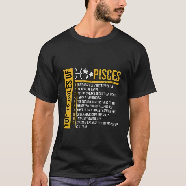Camiseta Os 10 Peixes Horoscópios Zodiac Aniversário Presen (Frente)