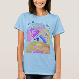 Camiseta "Os 3 Faces de ME" em azul magenta Dourado
