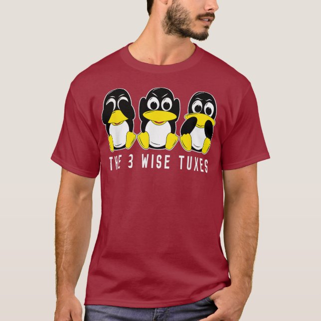 Camiseta Os 3 Sábios Linu Penguin para Programadores e (Frente)