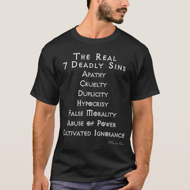 Camiseta Os 7 pecados mortais REAIS - obscuridade - (Frente)
