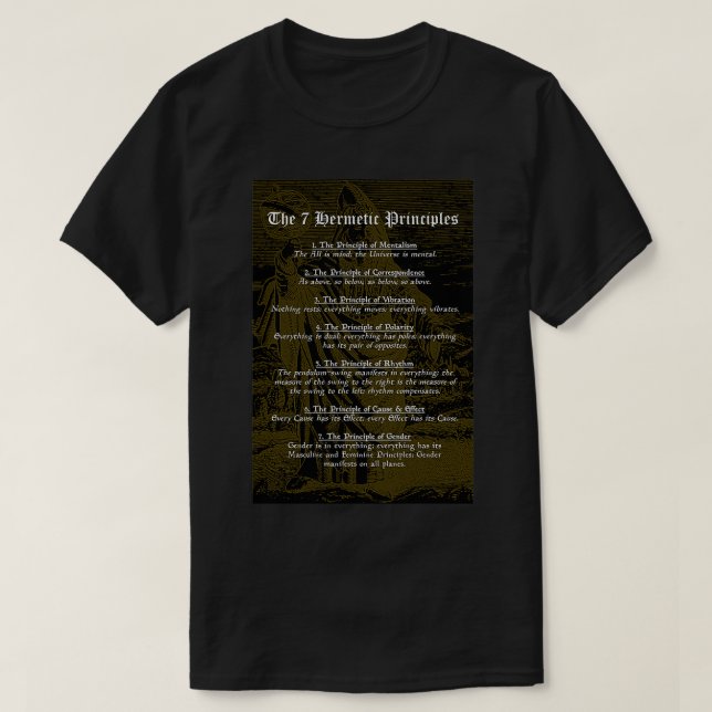 Camiseta Os 7 Princípios Herméticos do Philo Grego e Egípci (Frente do Design)