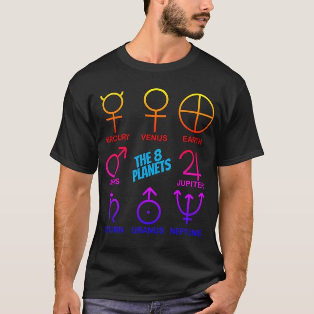 Camiseta Os 8 Símbolos Planetários Personalizáveis (Frente)