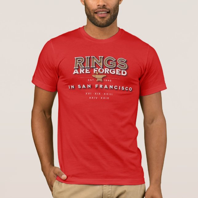 Camiseta Os anéis são forjados em San Francisco (Frente)