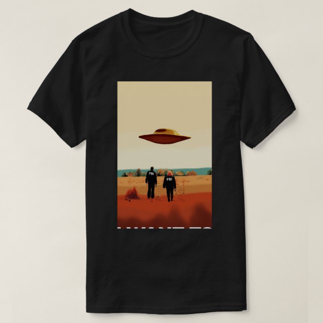 Camiseta Os arquivos X que eu quero acreditar na poster do  (Frente do Design)