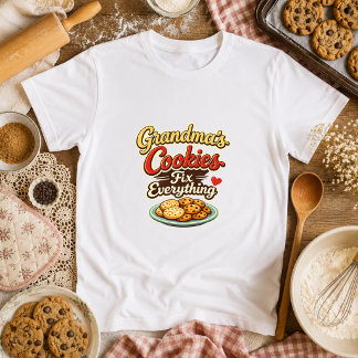 Camiseta Os Biscoitos da Vovó Corrigem Tudo Vovó Fazendo Bi