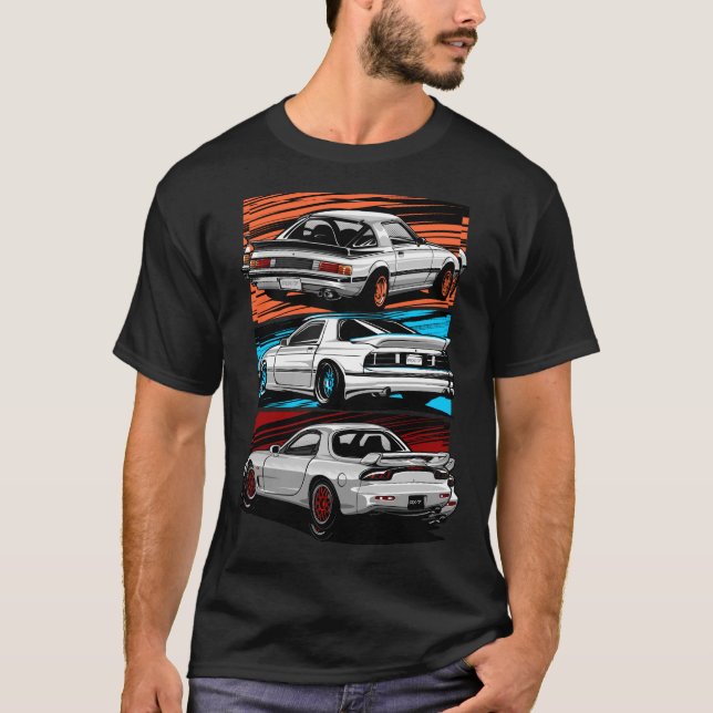 Camiseta Os carros dos sonhos Rx-7 gerações (Frente)