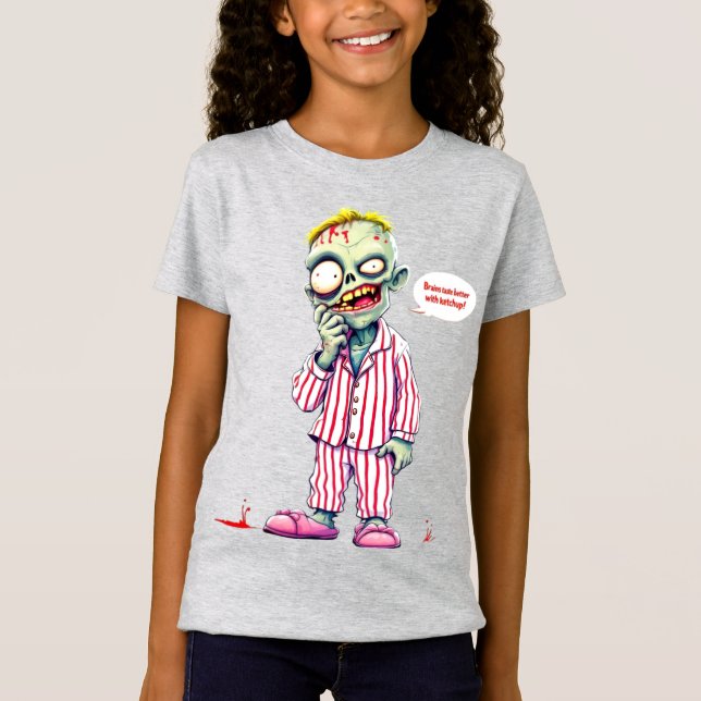Camiseta Os cérebros têm um sabor melhor com ketchup! Zombi (Frente)