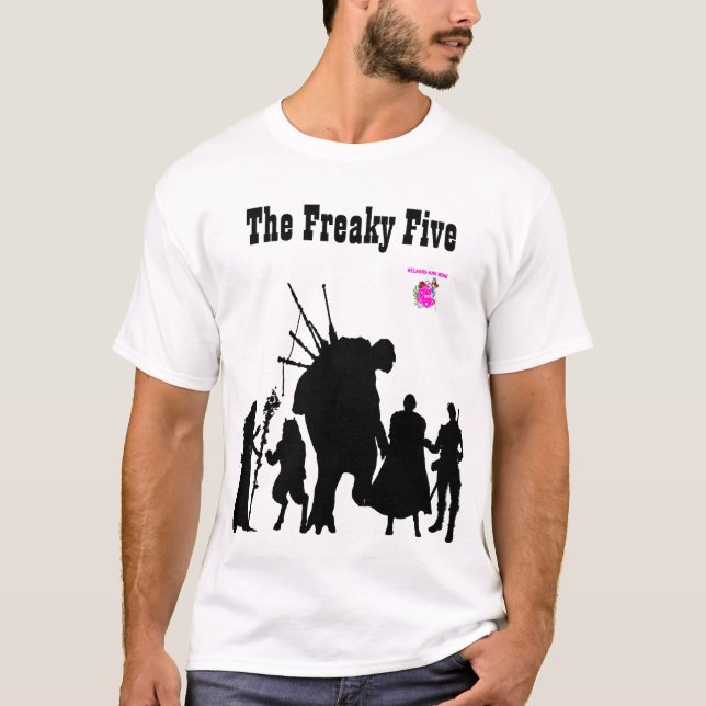 Camiseta Os Cinco Freaky na silhueta preta em branco (Frente)