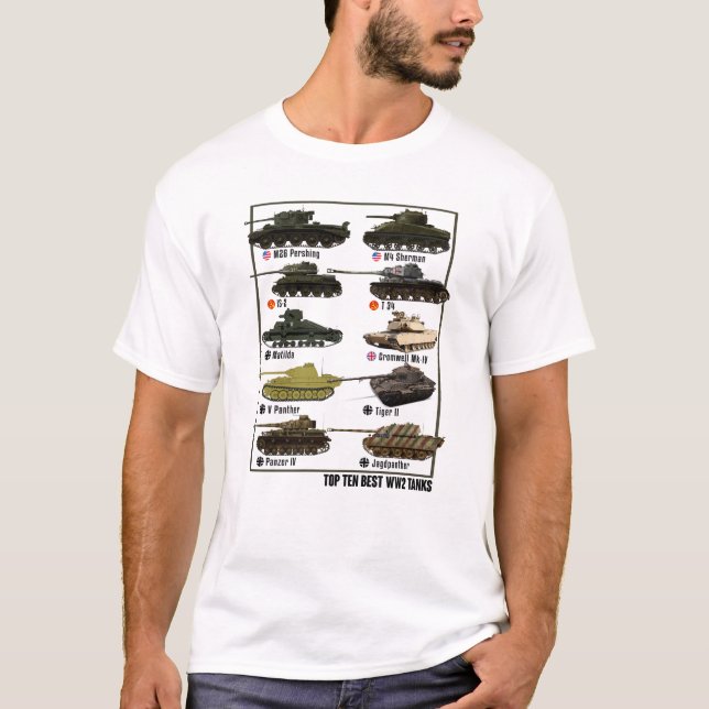 Camiseta Os Dez Melhores Tanques WW2 Negros Funerários (Frente)