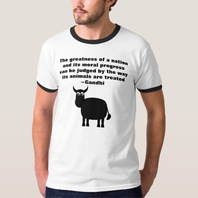 Camiseta Os direitos dos animais de Gandhi citam Bull preta (Frente)