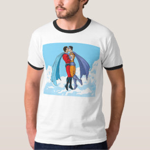 Camiseta Os dois super-heróis de Slipperyjoe beijando perso