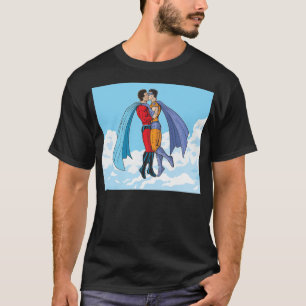 Camiseta Os dois super-heróis do SlipperyJoe beijando o car