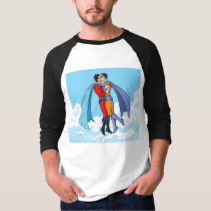 Camiseta Os dois super-heróis do SlipperyJoe beijando o car