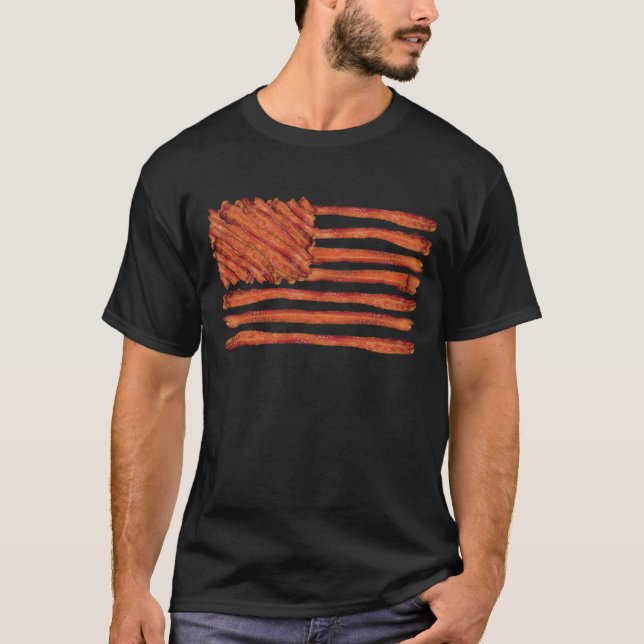 Camiseta Os Estados Unidos da bandeira do bacon (Frente)