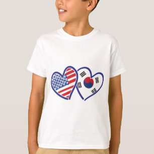 Camiseta Os EUA Coreia do Sul adoram corações