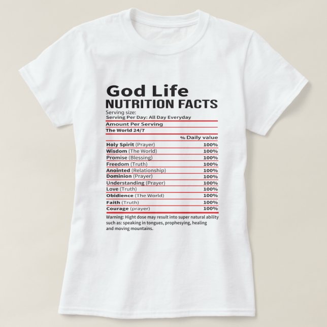 Camiseta Os Fatos da Nutrição de Deus (Frente do Design)
