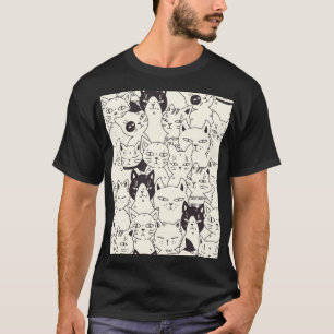 Camiseta Os gatos desenhados à mão rabiscam um padrão perfe