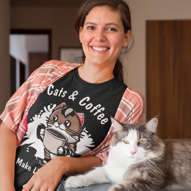 Camiseta Os gatos e o café tornam a vida um texto personali (Criador carregado)