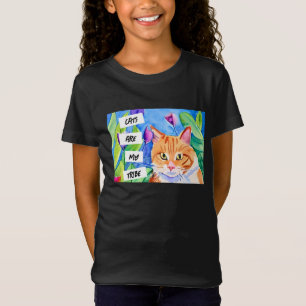 Camiseta Os gatos são a minha tribo Laranja Gato e Flores