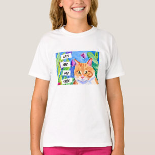 Camiseta Os gatos são a minha tribo Laranja Gato e Flores