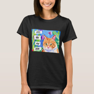 Camiseta Os gatos são a minha tribo   Laranja Gato e Flores