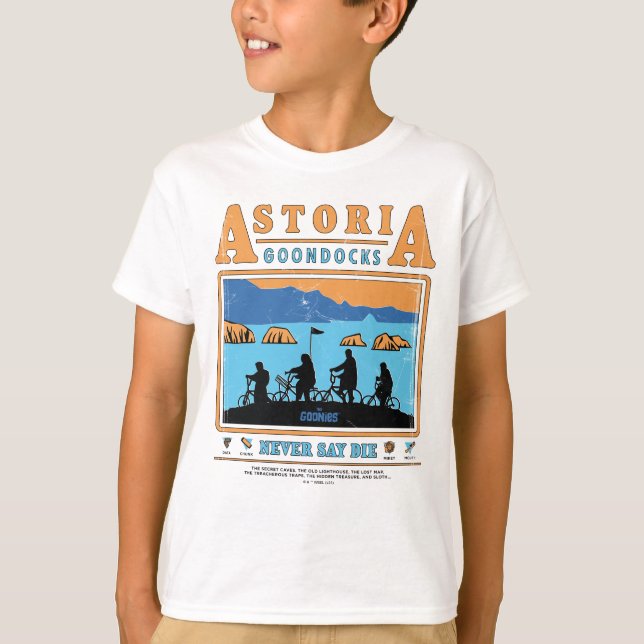 Camiseta Os Goonies Silhuettes Sobre Astoria Goondocks (Frente)