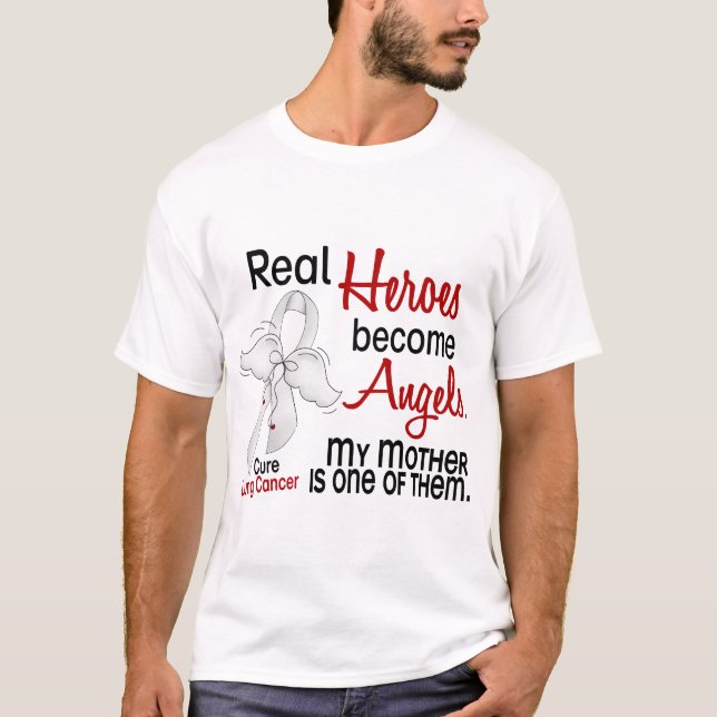 Camiseta Os heróis transformam-se câncer pulmonar da mãe (Frente)