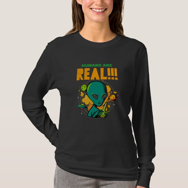 Camiseta Os humanos são REAIS!!!!!! Ilustrador alienígena c (Frente)