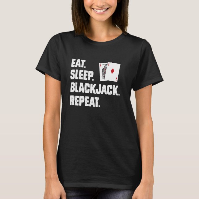 Camiseta Os Jogadores Blackjack COMEM SONO NEGRO REPEAT. Fu (Frente)