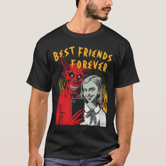 Camiseta Os Melhores Amigos Para A Garota E O Diabo Satânic (Frente)