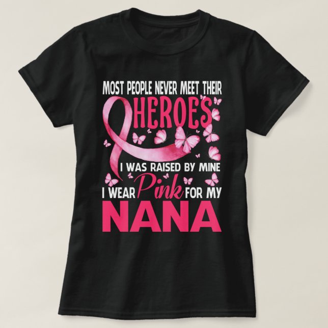 Camiseta Os Meus Heróis Visto Rosa Para O Meu Cancer De Mam (Frente do Design)
