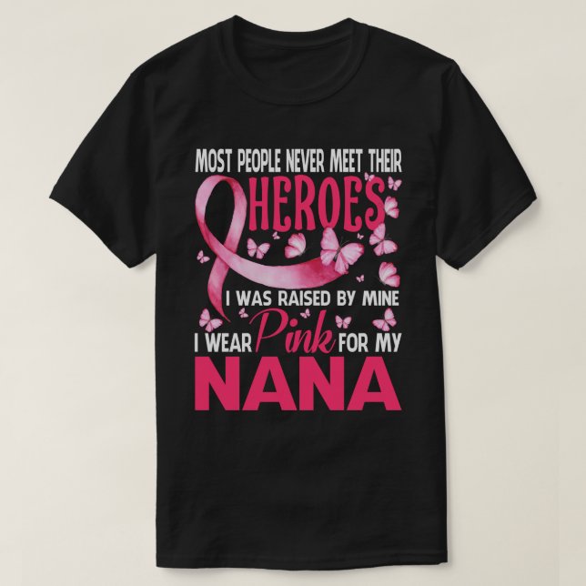 Camiseta Os Meus Heróis Visto Rosa Para O Meu Cancer De Mam (Frente do Design)