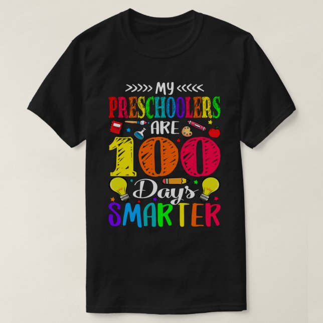 Camiseta Os Meus Pré-Escolares São 100 Dias Mais Inteligent (Frente do Design)