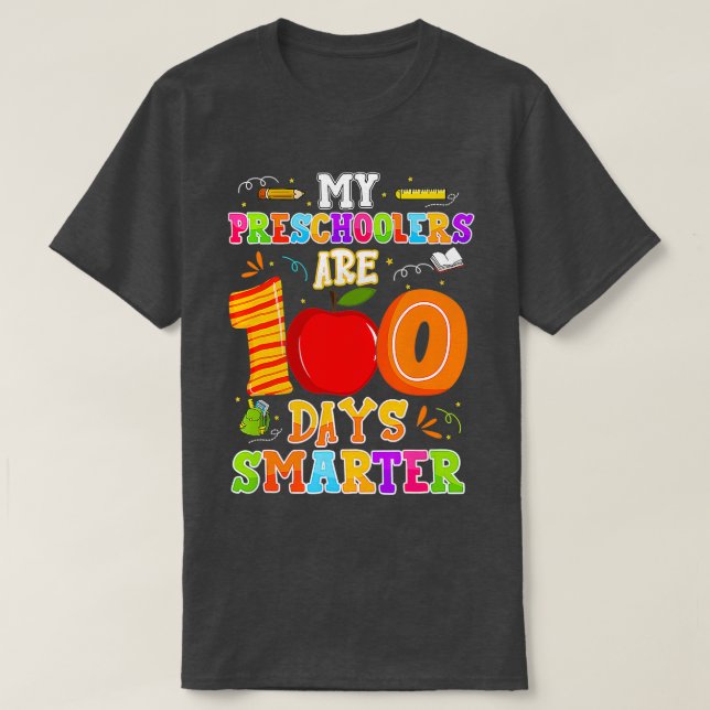 Camiseta Os Meus Pré-Escolares São 100 Dias Mais Inteligent (Frente do Design)