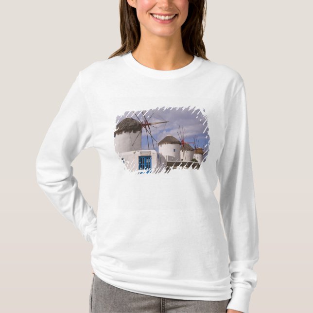 Camiseta Os moinhos de vento de Mykonos nas Ilhas Gregas (Frente)