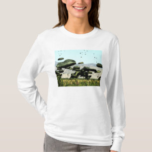 Camiseta Os pacotes de comida e de água são ar entregado