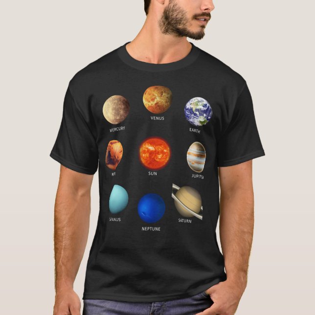 Camiseta Os planetas de nosso sistema solar (Frente)