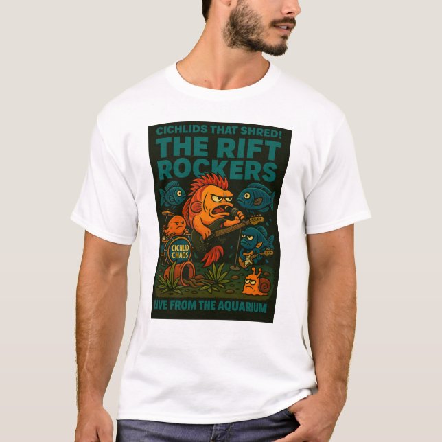 Camiseta Os Rift Rockers | Engraçado Cichlid Banda Aquarium (Frente)