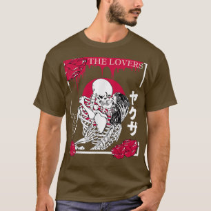 Camiseta Os Skeletons dos Amantes Japoneses Kanji Red Flowe